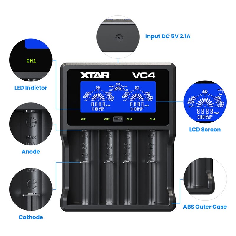 XTAR VC4 Charger for Lithium-ion and Ni-MH Batteries (Authentic USA Version) - Image 5